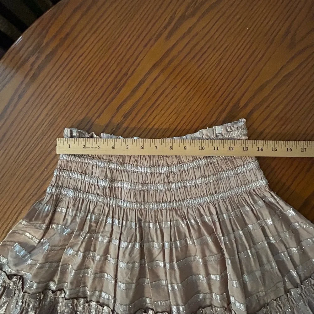 Current Air Womens S Batia Smocked Mini Skirt Taupe Silver Metallic Viscose